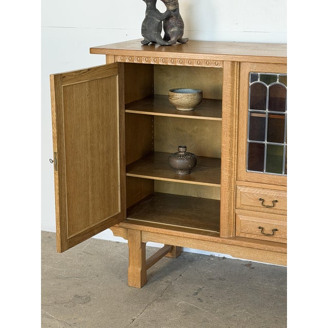 Mid 20th Century Mid-Century Modern Oak Credenza with Leaded Glass by Henning Kjærnulf, 1960s For Sale - Image 5 of 10