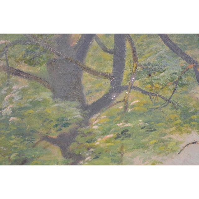 French School of the 20th Century “Landscape at the Pond” Oil on Canvas For Sale - Image 10 of 12