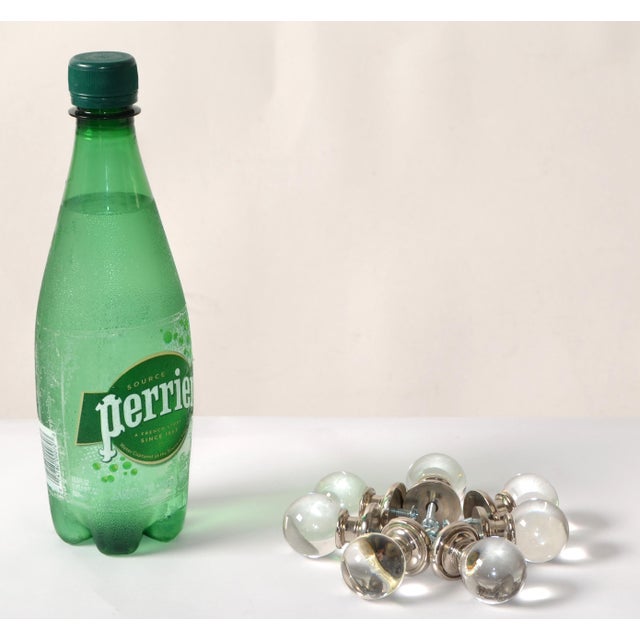 Transparent Set of 7 Vintage Hollywood Regency Round Chrystal Nickel Knobs Cabinet Handle For Sale - Image 8 of 10