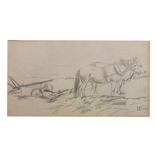 Heinrich Pforr, Draft Horses: Two Horses with a Plow, 1909, Pencil For Sale
