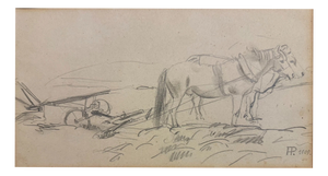 Heinrich Pforr, Draft Horses: Two Horses with a Plow, 1909, Pencil