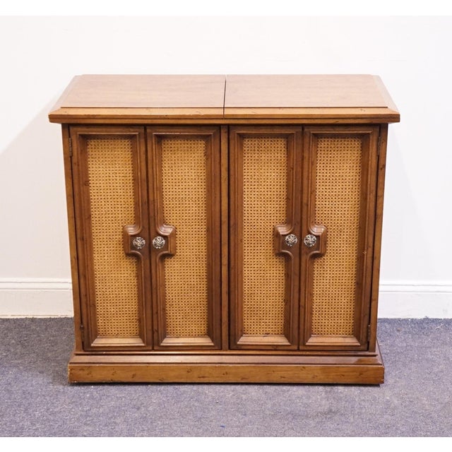 Mediterranean Drexel Furniture Solid Pecan Mediterranean Old World 76" Flip Top Server Buffet W. Caned Doors For Sale - Image 3 of 15