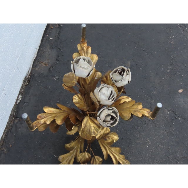 Hollywood Regency Floral and Gold Painted Finish Glass Top Coffee Table 6646 For Sale - Image 12 of 15