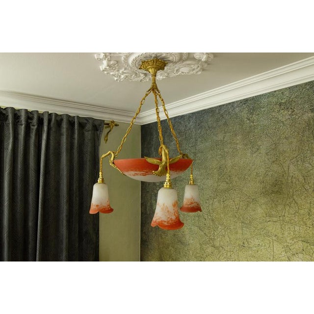 Empire French Red and White Glass and Bronze Chandelier, 1925 For Sale - Image 12 of 18