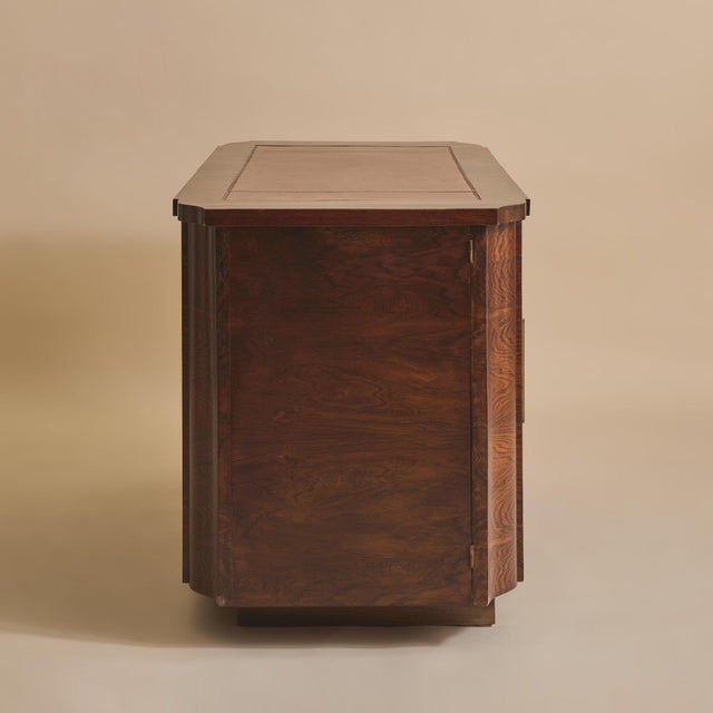 1940s French Art Deco Rosewood + Leather Desk by Jules Leleu, 1940s For Sale - Image 5 of 11