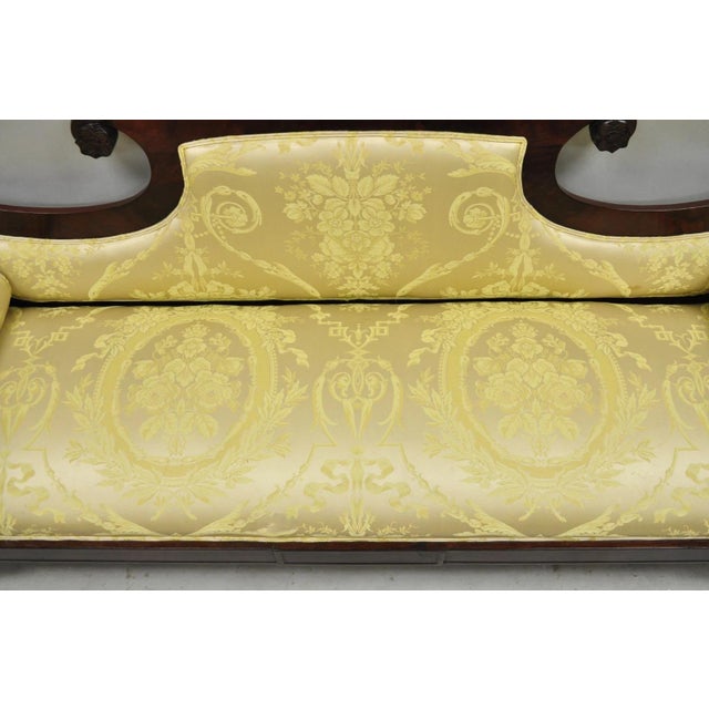 Antique American Empire Neoclassical Carved Mahogany Sofa With Gold Fabric For Sale - Image 4 of 18