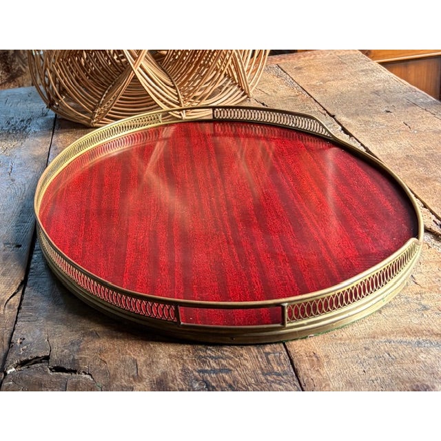 Aldo Tura Mid Century Italian Brass and Rosewood Serving Tray in the Manner of Aldo Tura For Sale - Image 4 of 8