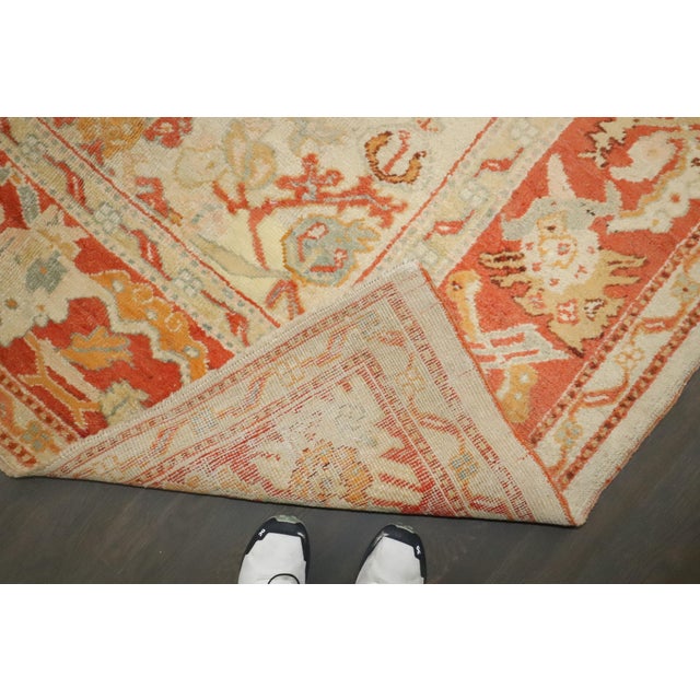 Ivory Antique Zabihi Collection Ivory Orange Turkish Oushak Room Size Carpet - 10'7" x 13'3" For Sale - Image 8 of 12