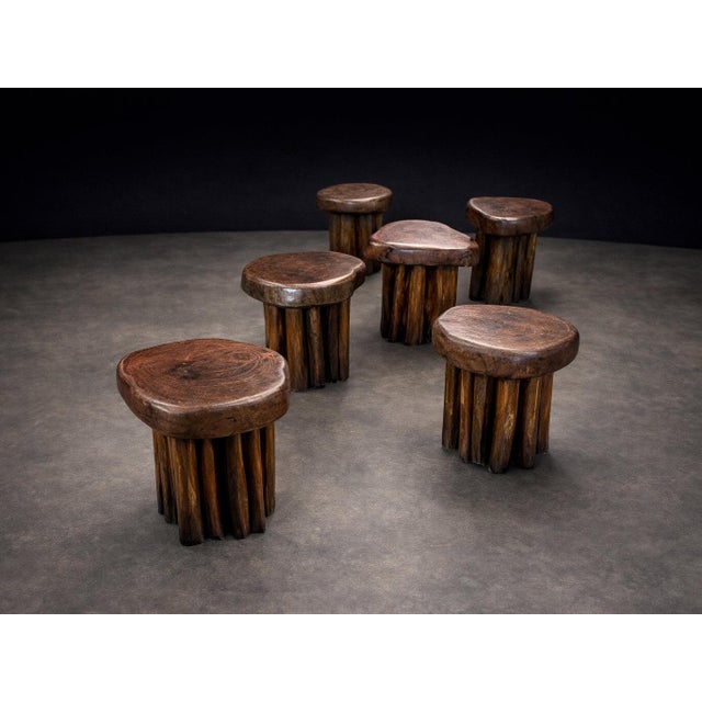 Set of Six Sculptural “Denúncia” Stools in Solid Reclaimed Wood, Brazil, 1970s For Sale - Image 12 of 14
