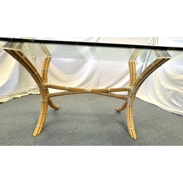 Mid Century McGuire Style Bamboo With Rawhide Wrap and Glass Top Dining Table For Sale In West Palm - Image 6 of 16