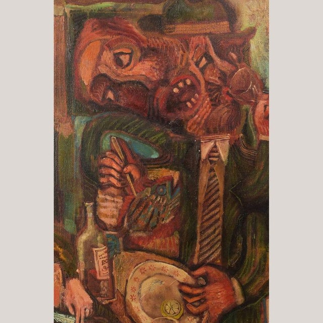 Edmundo Iniesta, Couple at Lunch, 1972, Oil Painting on Canvas, Framed For Sale - Image 4 of 13