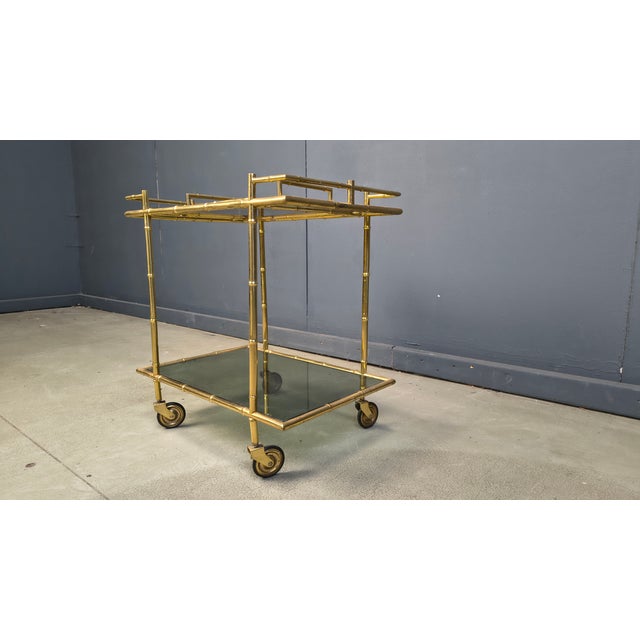 Vintage Brass Faux Bamboo Serving Cart, 1960s For Sale - Image 6 of 11