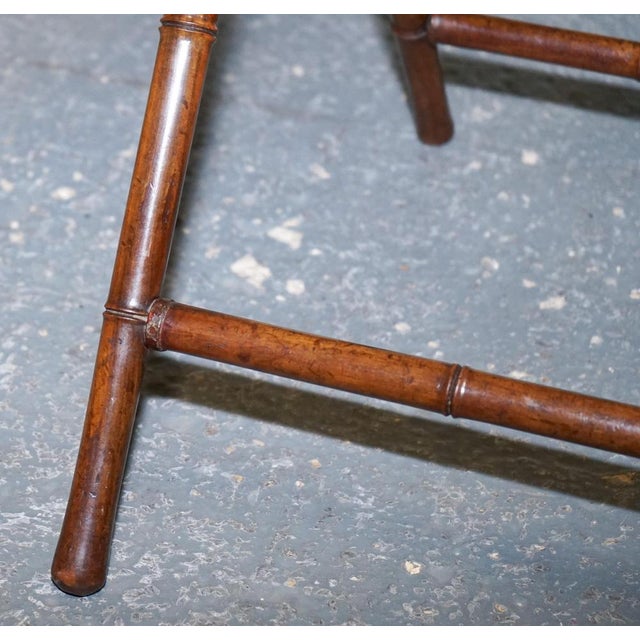 Victorian Double Sided Serving Tray on Bamboo Stand Brass Handles Marquetry Top For Sale - Image 9 of 18