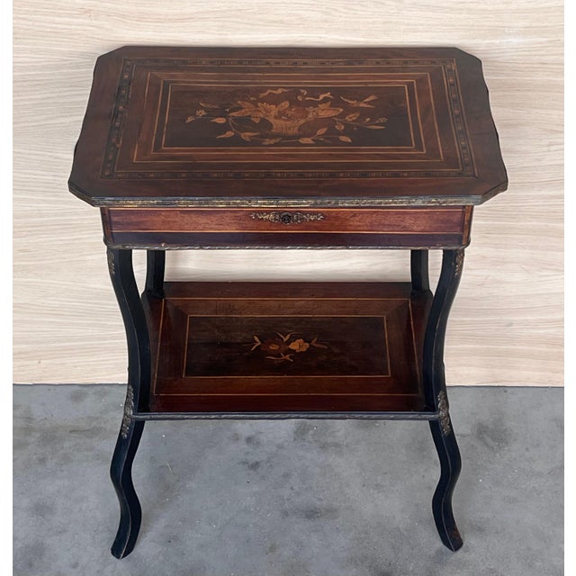 Late 19th Century Sewing Table Napoleon III Wood Marquetry and Brass, France For Sale - Image 18 of 18