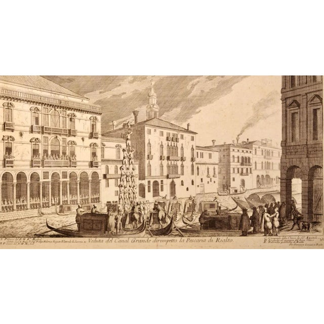 This is an early 18th century etching of the Grand Canal in Venice entitled "Veduta del Canal Grande dirimpetto la...