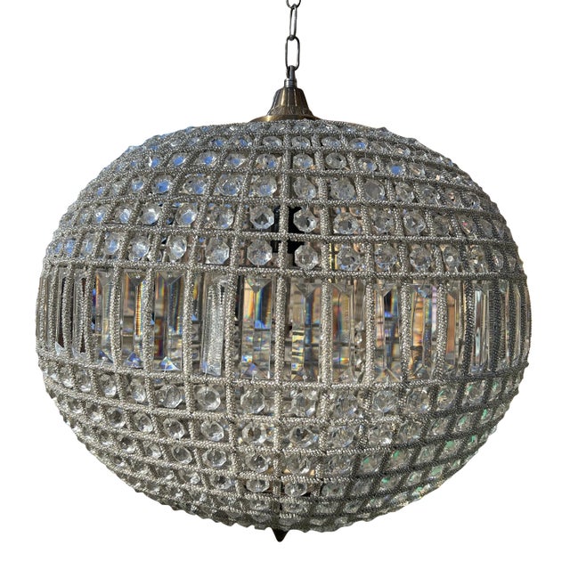 Contemporary Large French Sphere Crystal Chandelier For Sale
