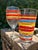 Vintage Fiesta Drinking Glasses and Two Water or Iced Tea Glasses - Red, Yellow and Blue Stripes With Fiesta Mark on Front Panel - Set of 6 For Sale - Image 9 of 11