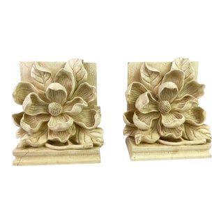 Vintage Beige Floral Bookends / Pair of 2 For Sale