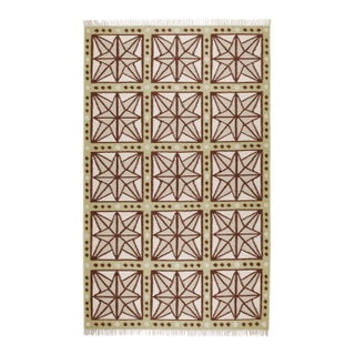 Part & Parcel Goods Wool Star Rug, 9' x 12', Celadon, Chocolate, Sage and Eggshell For Sale