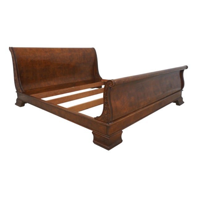 Henredon Charles X Burl Wood King Size Sleigh Bed For Sale