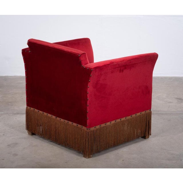 Danish Red Velvet Sofa and Lounge Chair Set, 1950s For Sale - Image 14 of 15