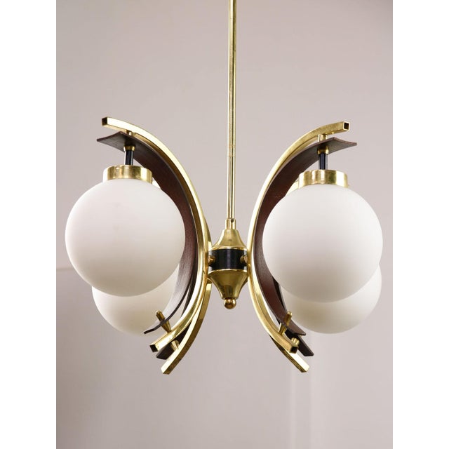 Mid-Century Modern Italian Brass and Opaline Chandelier For Sale - Image 17 of 17
