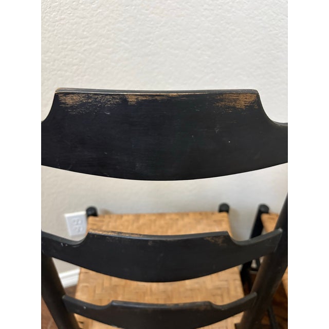 Vintage Primitive Ladder Back Chairs With Handwoven Rush Seats – Pair For Sale - Image 10 of 12