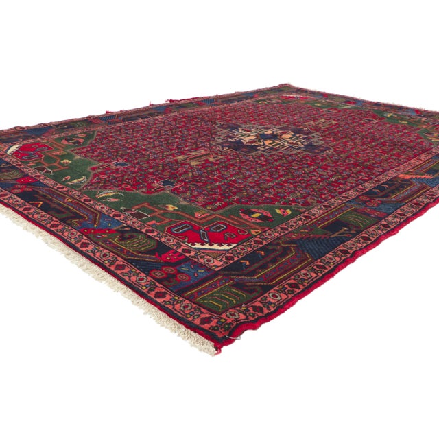 76126 Vintage Persian Hamadan rug, 05'04 X 07'09. With its timeless style, incredible detail and texture, this hand...