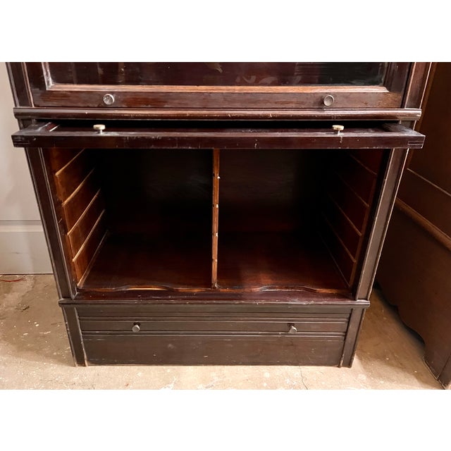 1940s French Mahogany 3-Stack Barrister Bookcase W/Beveled Glass For Sale - Image 10 of 13