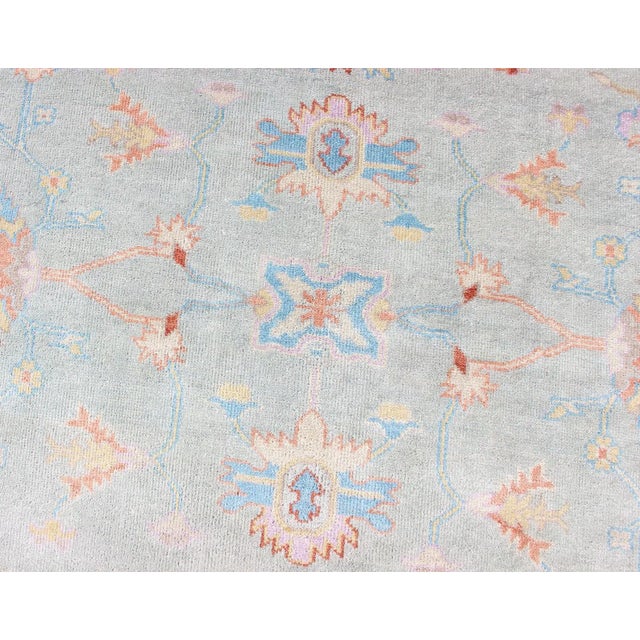 Hand-Knotted Floral Oushak Rug in Light Blue by Keivan Woven Arts For Sale - Image 10 of 13