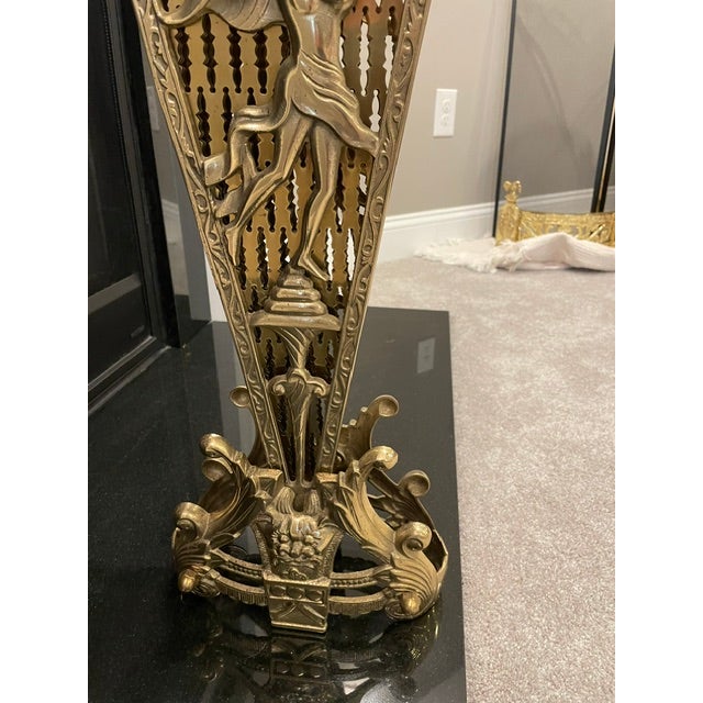1980s Peacock French Count;ry Ornate 44" Wide Folding Brass Fireplace Fan For Sale - Image 11 of 15