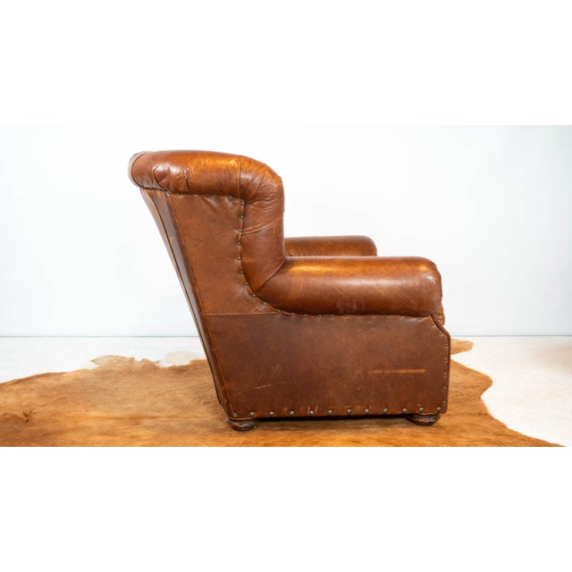 Brown Restoration Hardware Churchill Cigar Leather Luxe Writer's Chair For Sale - Image 8 of 15