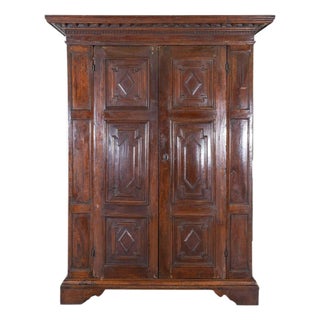17th-Century Lombard Walnut Wardrobe with Paneled Doors — Brescia, Italy For Sale