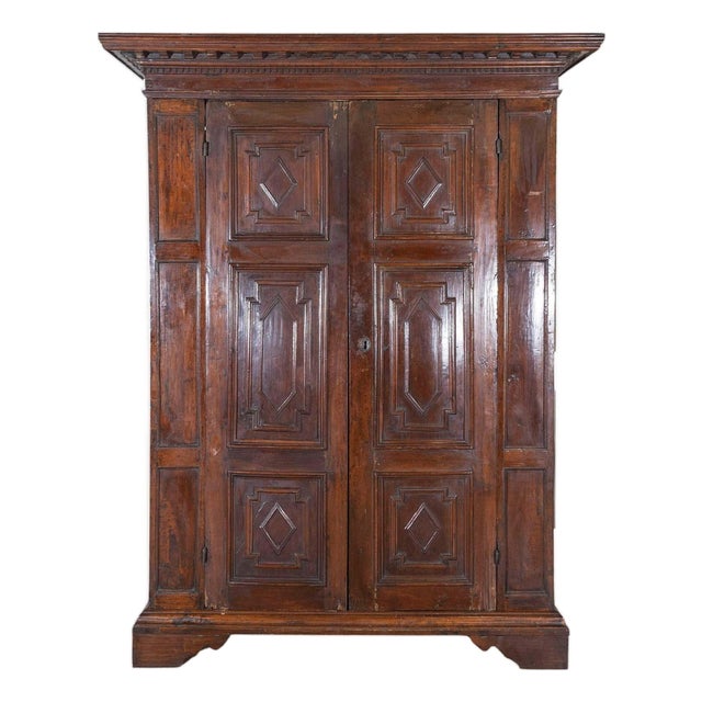 17th-Century Lombard Walnut Wardrobe with Paneled Doors — Brescia, Italy For Sale