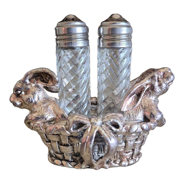Vintage Arthur Court Salt & Pepper Shaker Set Bunny Rabbit Holder Animal Serveware Easter Spring For Sale