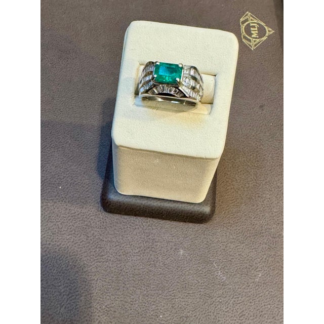 1.3 Ct Colombian Emerald Cut Emerald & 1 Ct Diamond 14 Kt White Gold Ring Size 7 For Sale - Image 9 of 18