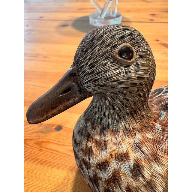 Vintage Hand-Carved Wooden Duck Decoy Sculpture, Signed & Dated 1976 (96?) | Folk Art For Sale - Image 4 of 7