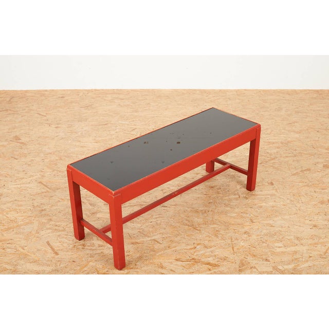 Wooden Side Table with Red Lacquer Black Glass Top For Sale - Image 5 of 13