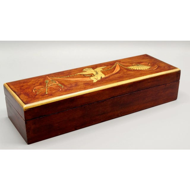1920 French Box With Hand Painted Cupid Putti For Sale - Image 4 of 9