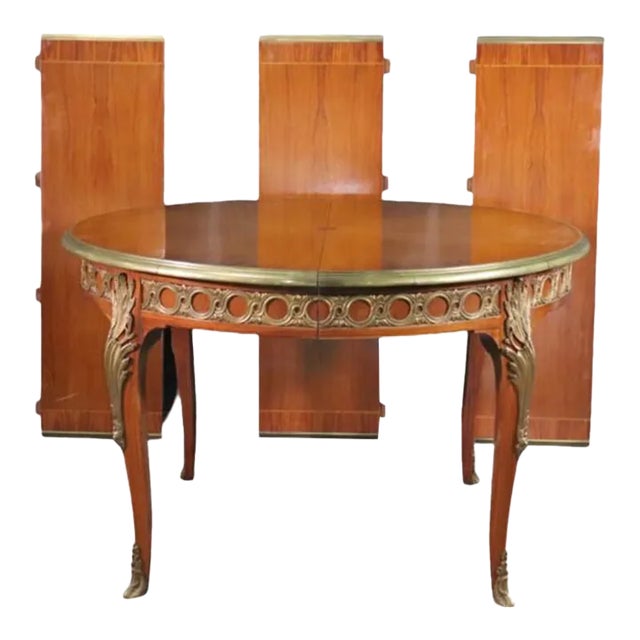 Superb Bronze Mounted French Louis XV Style Round Dining Table 3 Leaves For Sale