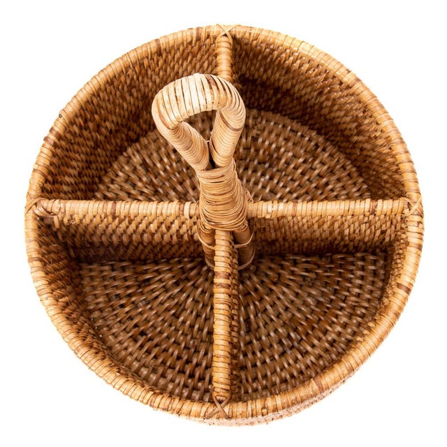 2020s Artifacts Rattan Round 4 section Caddy/Cutlery Holder in Honey Brown For Sale - Image 5 of 9