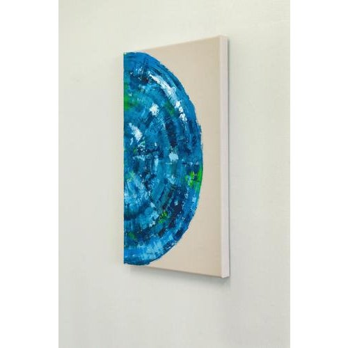 Bernhard Lang, Blue Circle Diptych Ii, Contemporary Paintings on Canvas, Set of 2 For Sale - Image 6 of 13