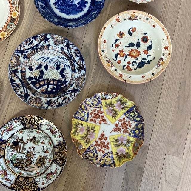 Ceramic Antique English, Japanese & Chinese Imari Style Plate Collections- Set of 10 For Sale - Image 7 of 11