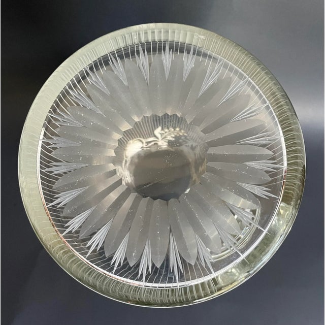 Art Deco Sterling Silver Inlay Etched Glass Pitcher For Sale - Image 10 of 12