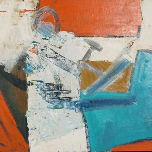 An abstract painting by melbourne born artist anne hall. Vibrant colours with strong grey/white brush strokes presenting...