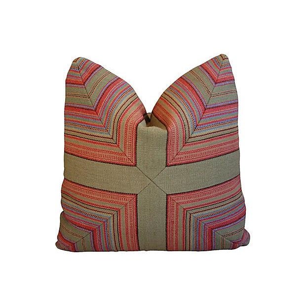 Custom Tailored Old World Weavers & Leather Feather/Down Pillows Pair