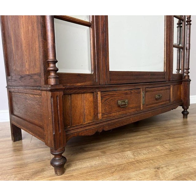 Antique French Carved Oak Mirrored 2-Drawer Armoire For Sale - Image 11 of 18