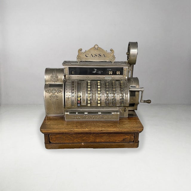 American art nouveau National cash register, 1910s National mechanical cash register, adapted for use with the Italian...