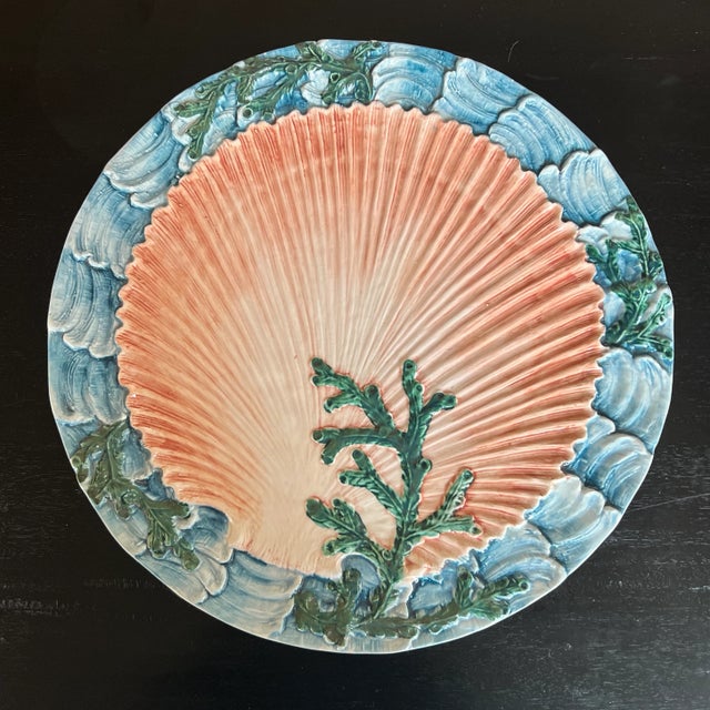 Vintage Handpainted Italian Scallop and Seaweed Majolica Plate