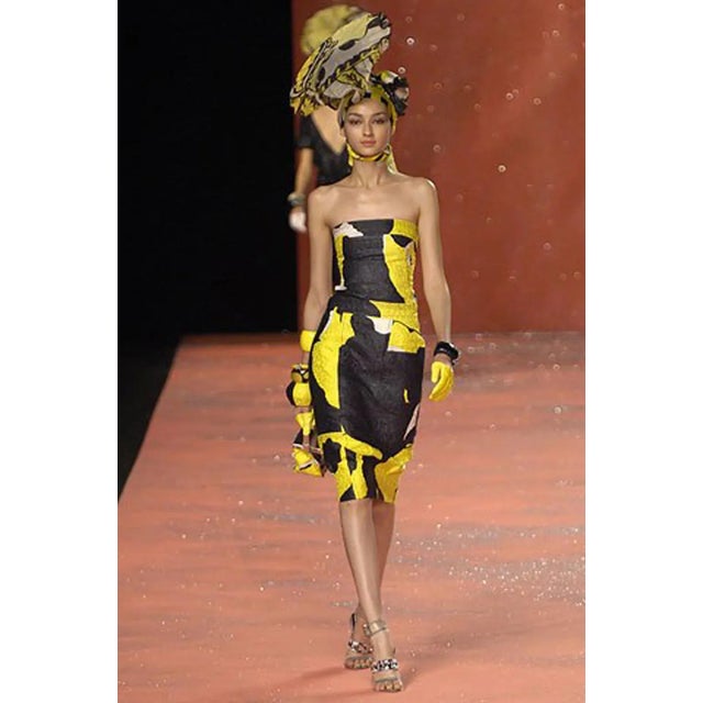 Black Christian Lacroix Chunky Runway Bracelet Bangle Yellow and Black Fabric For Sale - Image 8 of 12